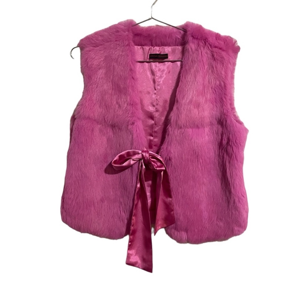 Pink Faux Fur Vest with Satin Tie